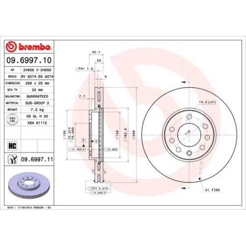 09.6997.11 BREMSSCHEIBE BREMBO V/H VP2 - ATU