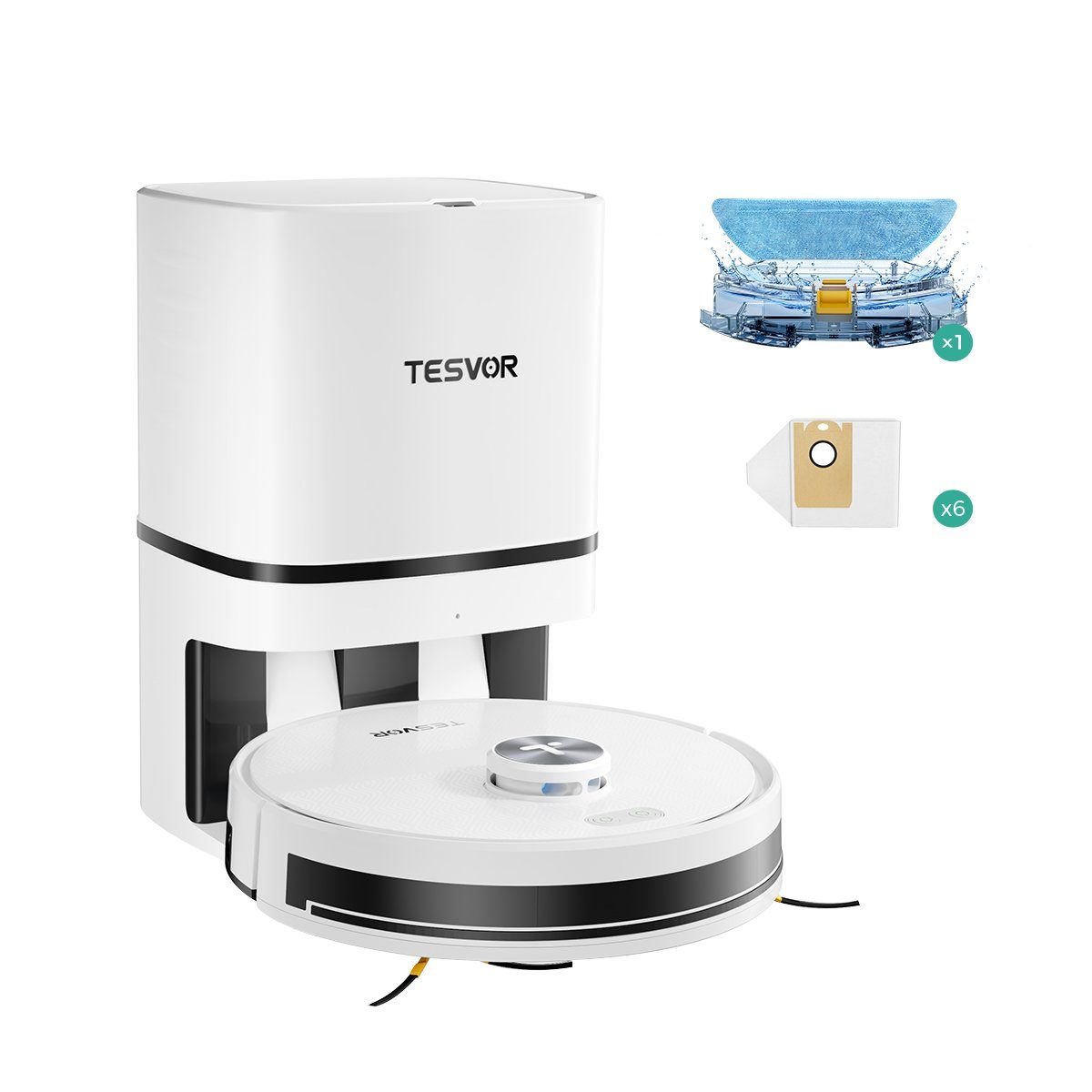 Tesvor Nass-Trocken-Saugroboter S7PRO mit Absaugstation Nass-Trocken-Saugroboter 6000PA Wischfunktion, Mit Staubbox beutellos,6000Pa