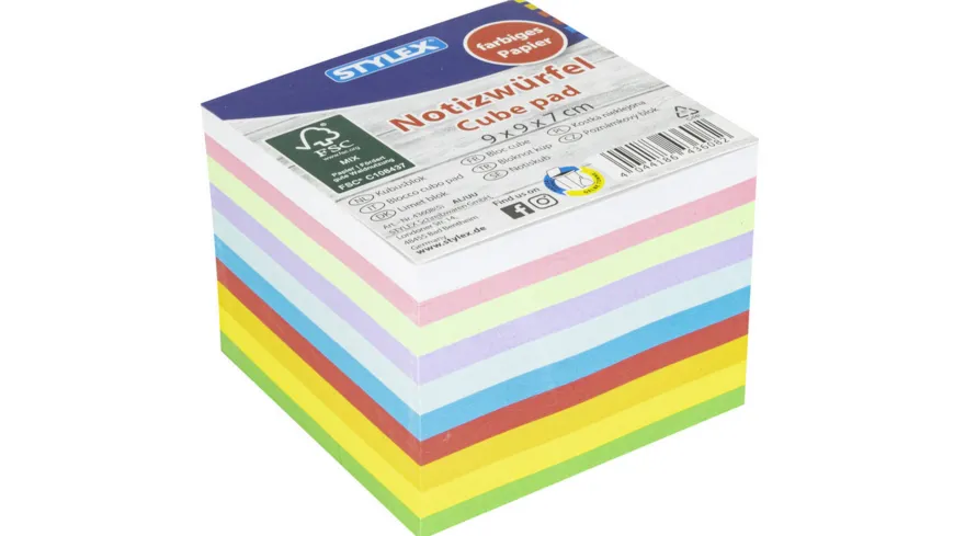 STYLEX Notizwürfel 9x9x7cm - farbiges Papier ca. 700 Blatt