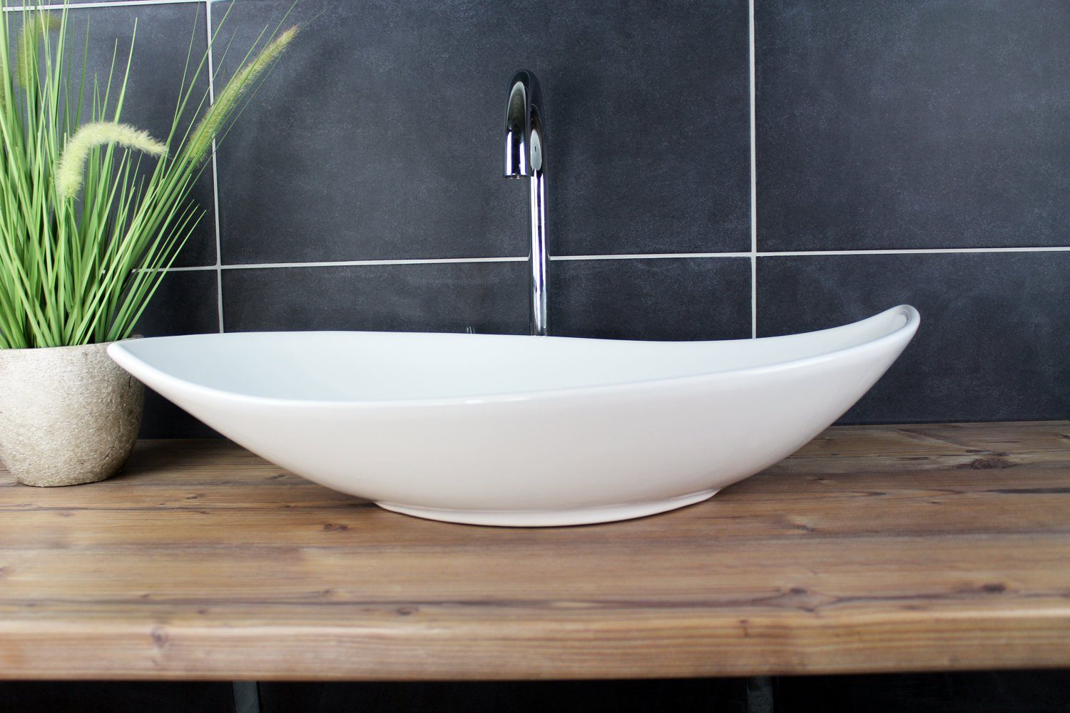 Arnusa Aufsatzwaschbecken modernes Design Waschbecken Keramik (Waschbecken), 66,5 x 40 cm länglich Weiß