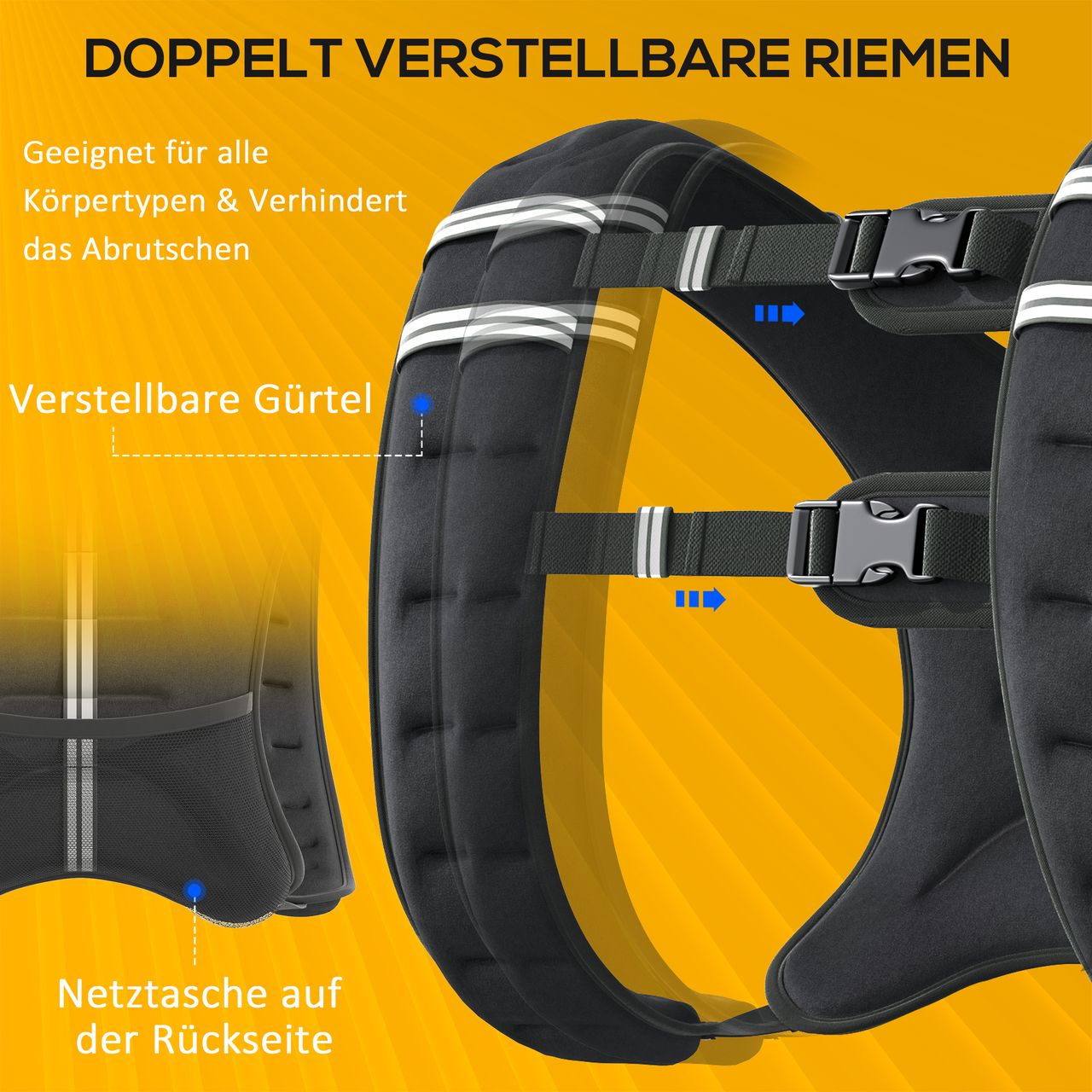 HOMCOM Gewichtsweste Weight Vest 5 kg verstellbar für Gewicht Tranning Krafttrainning Mann/Frau Oxford-Gewebe Metallsand Schwarz 40 x 35 cm