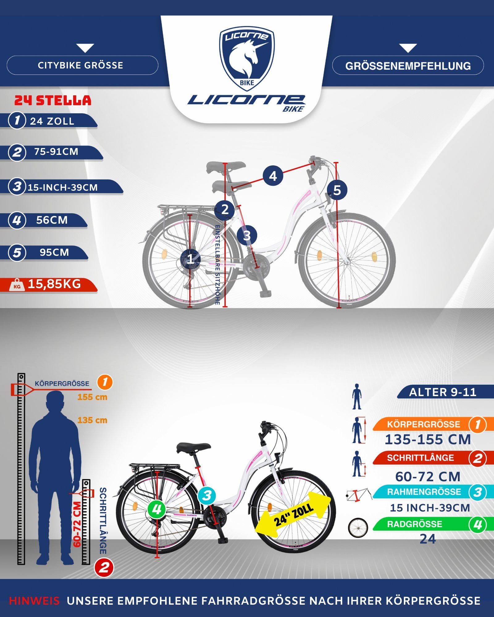 Licorne Bike Cityrad Licorne Bike Stella Premium City Bike in 24, 26 und 28 Zoll, 21 Gang