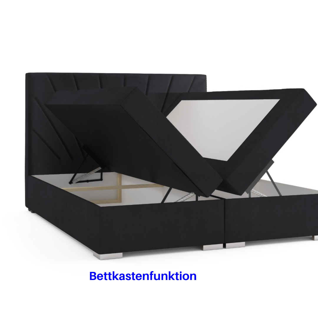 Möbel Punkt Boxspringbett MALIBU mit Bettkasten 180 x 200 cm Webstoff Schwarz Bett Bettkasten Hotelbett