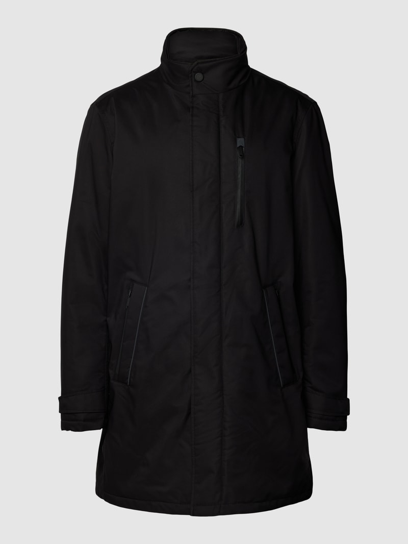 Parka mit Stehkragen und verdecktem Reißverschluss in schwarz