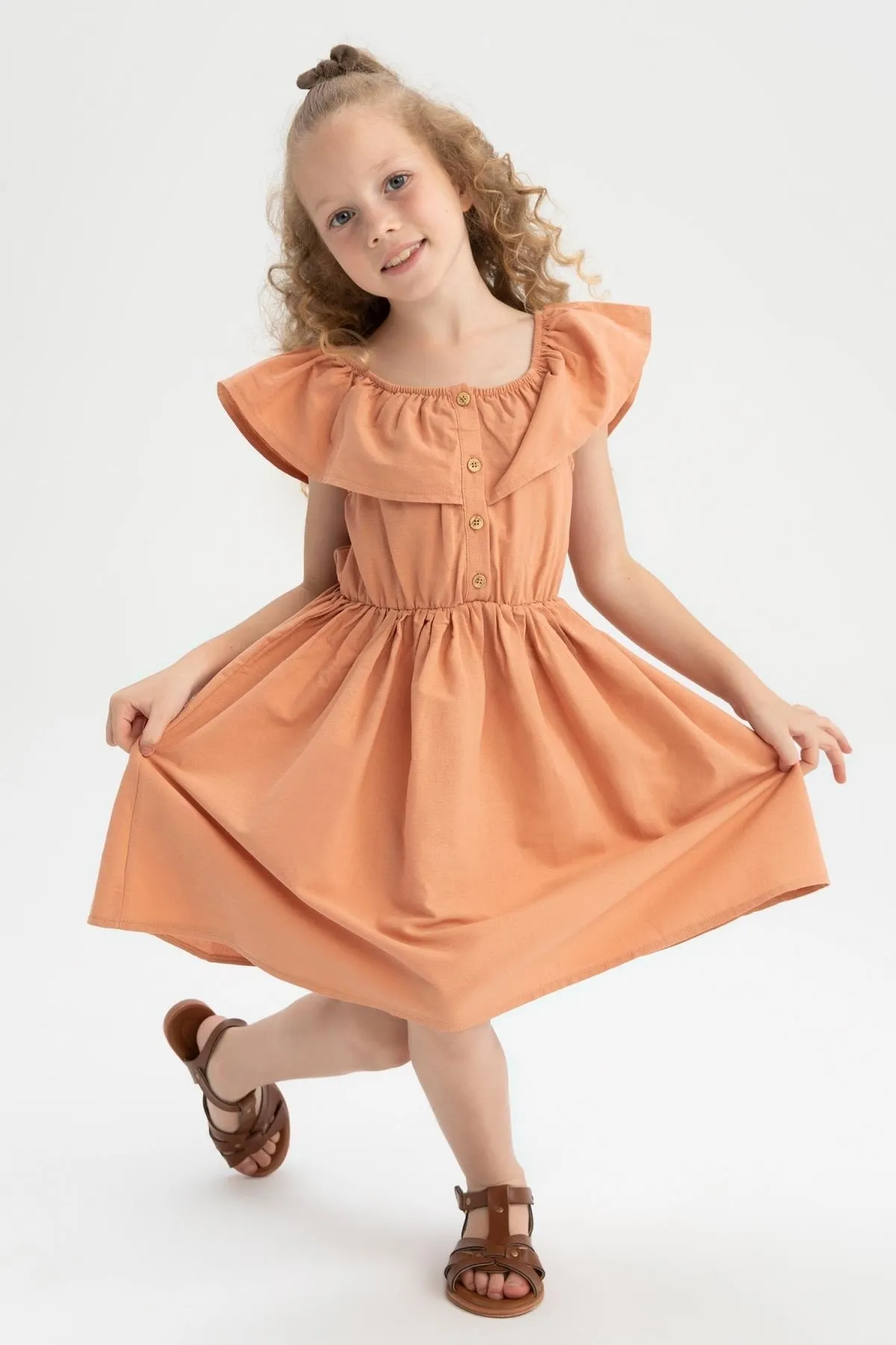 DeFacto  Flexibles, kurzes, ärmelloses Popeline-Kleid mit Carmen-Kragen für Mädchen