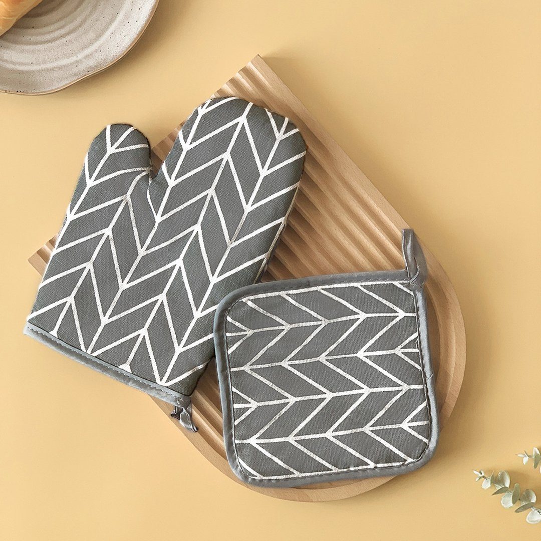 YANN Topfhandschuhe Ofenhandschuhe und isolierende Unterlagen für das Grillen, (Backen und Grillen (4-teiliges Set), rutschfeste Kochhandschuhe für das Kochen