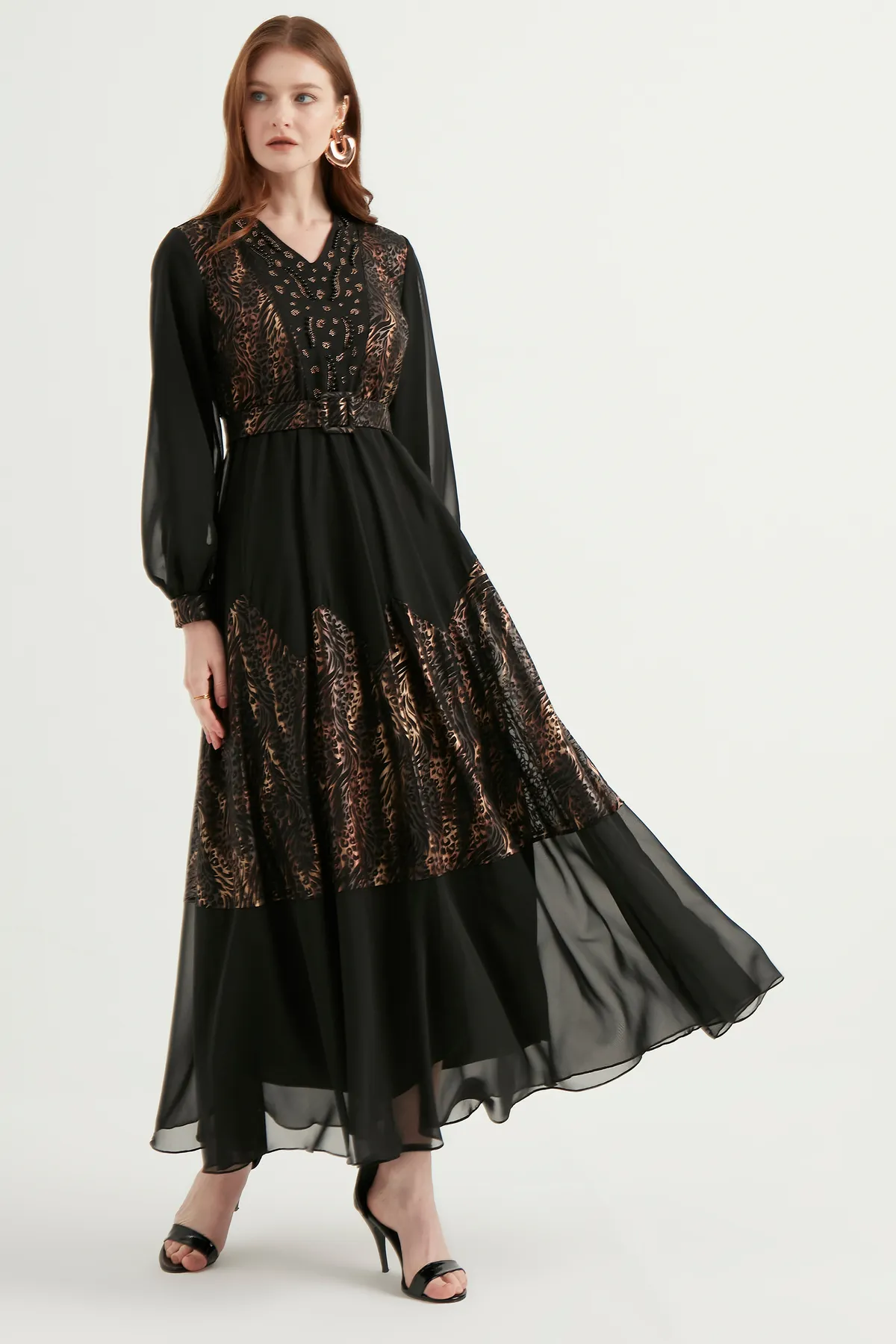 Herita  Chiffonkleid mit Gürtel