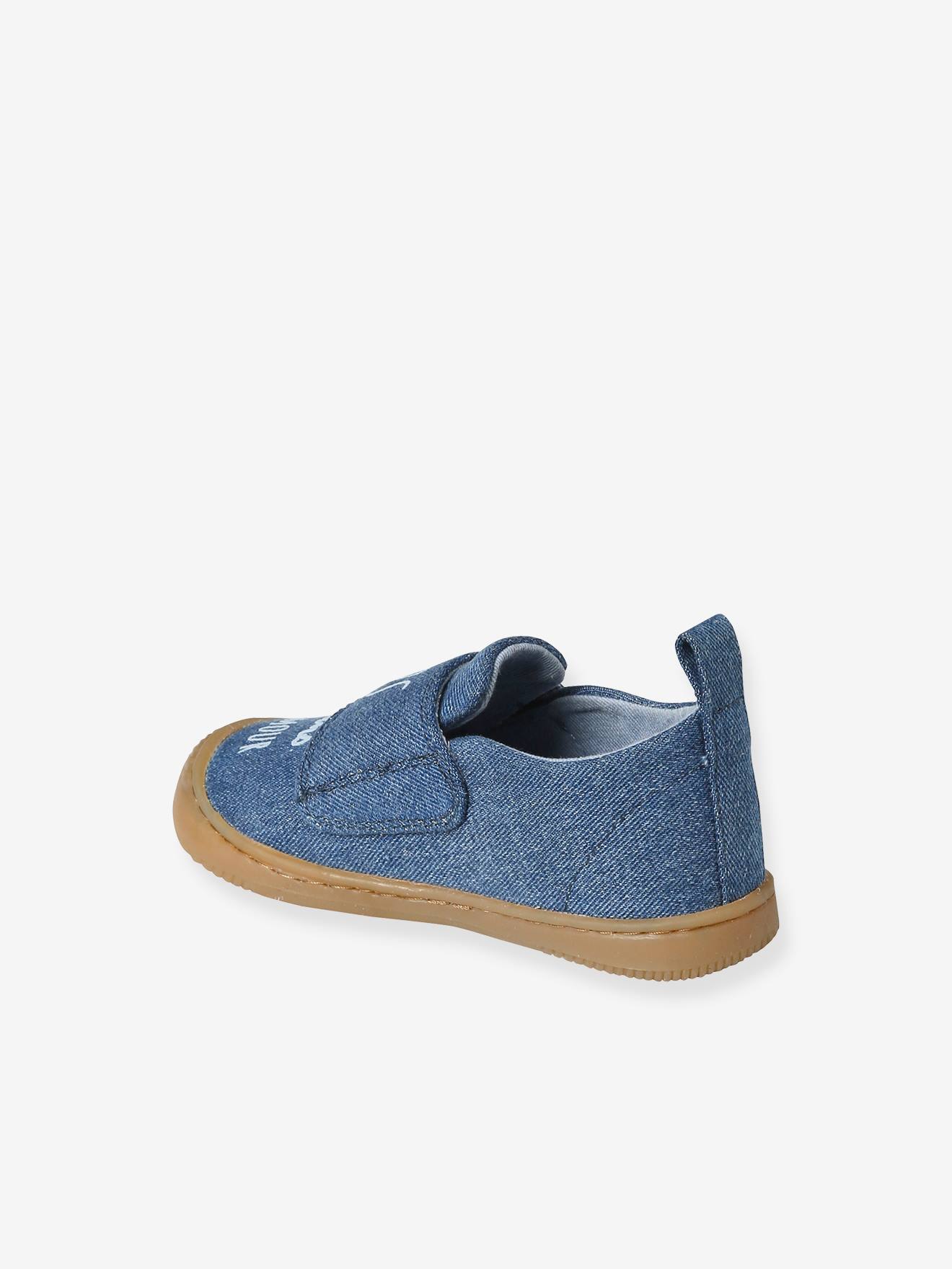 Chaussons scratchés bébé en toile denim bleu jean