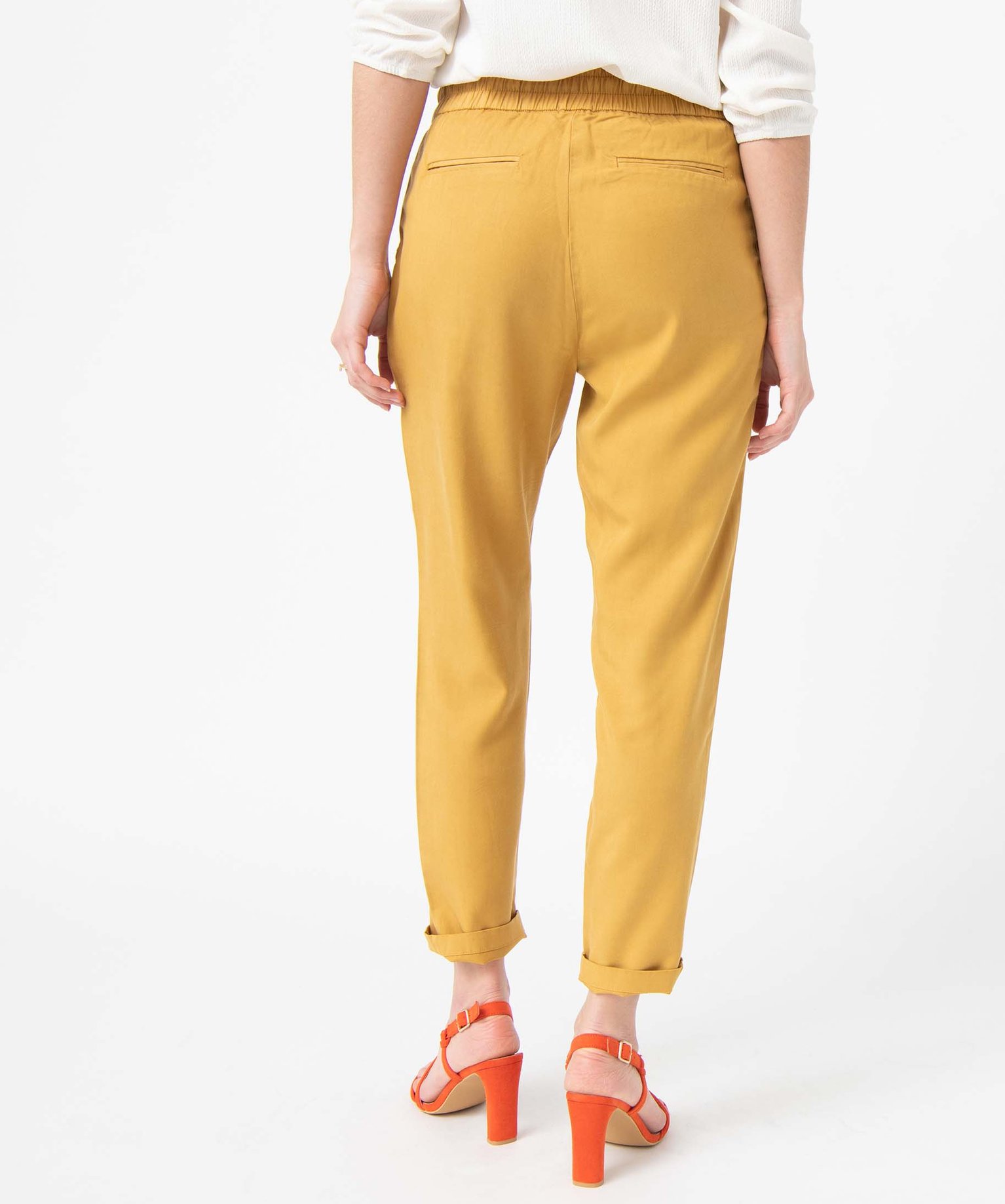 Pantalon femme en Lyocell forme carotte jaune | GEMO