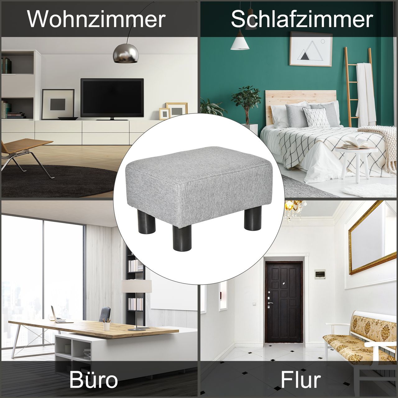 HOMCOM Fußhocker, Sitzhocker, Rechteckiger Ottoman, Fußstütze aus Leinen, Grau