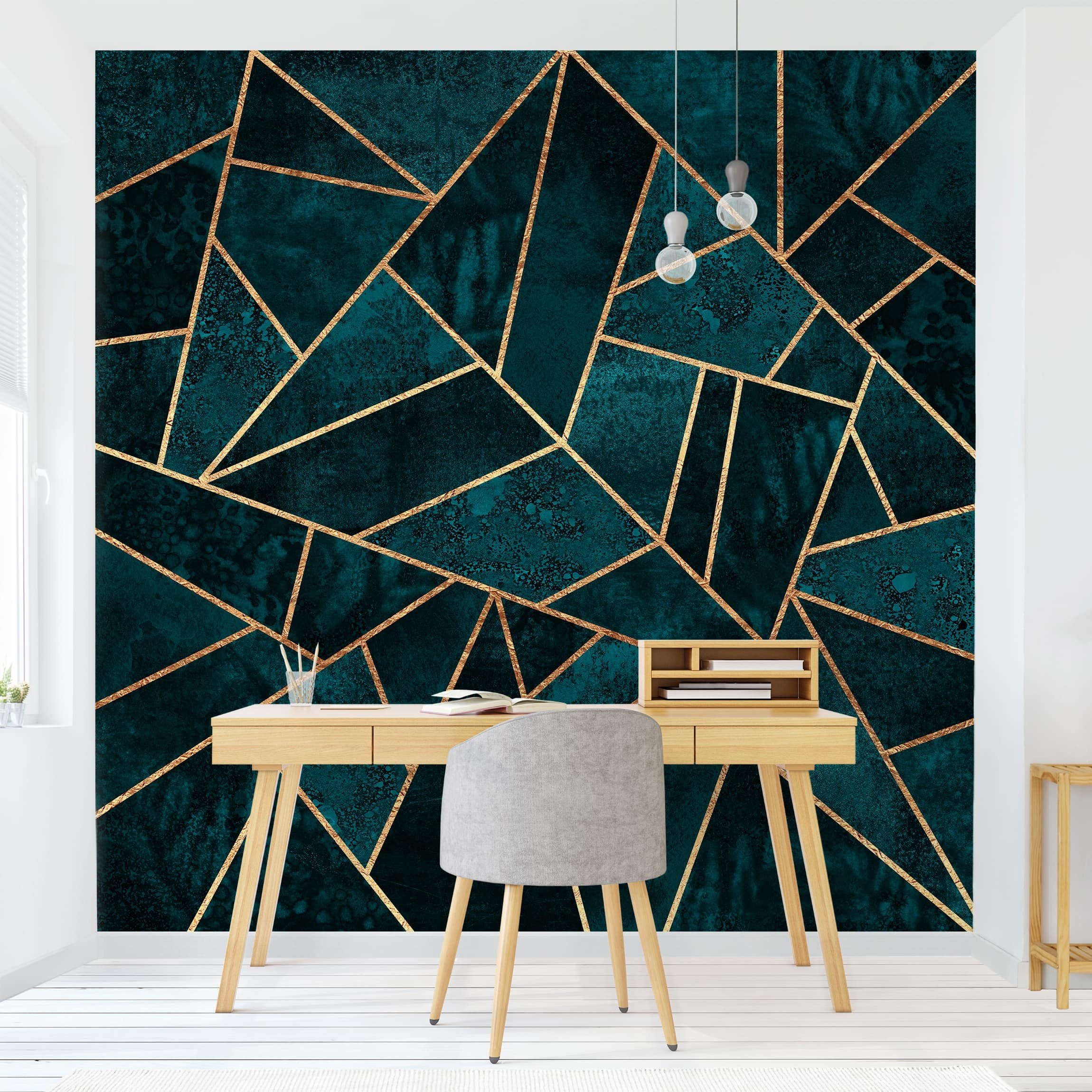 Bilderdepot24 Vliestapete Abstrakt Dunkles Türkis Gold Tapete Wanddeko Modern Kunst, Glatt, Matt, (Inklusive Gratis-Kleister oder selbstklebend), Wohnzimmer Schlafzimmer Küche Flur Fototapete Motivtapete Wandtapete