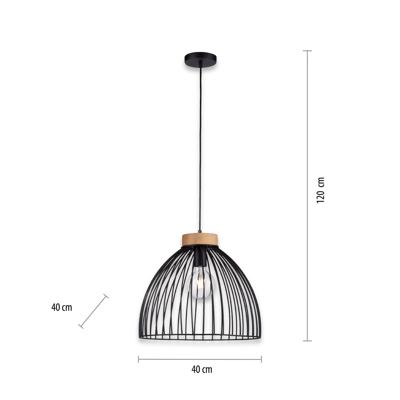 JUST LIGHT LeuchtenDirekt LAMI, Pendelleuchte 1-flammig, E27 Leuchtmittel a max. 25,00 Watt, Metallschirm, Ø40cm, schwarz