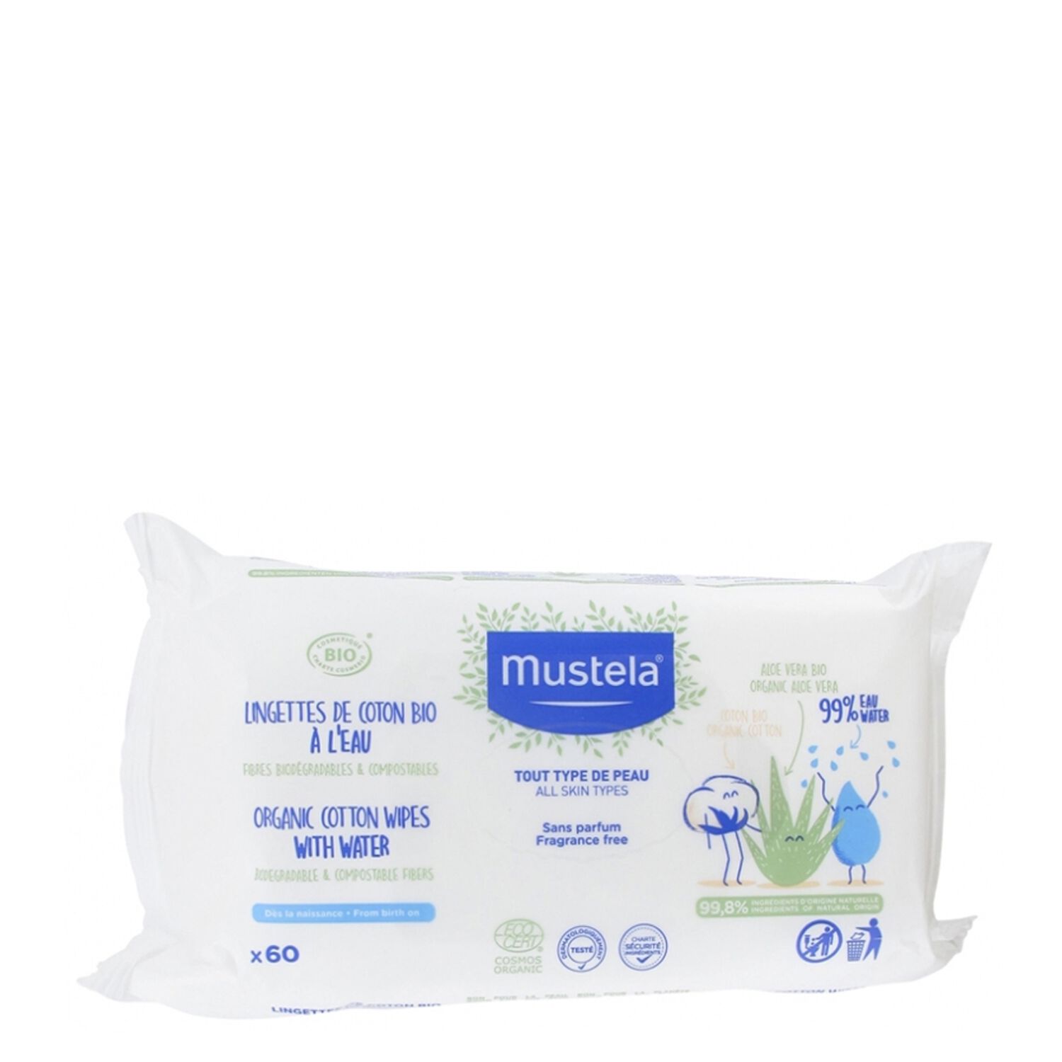 Mustela Lingettes Coton Bio Tout Type de Peau x 60