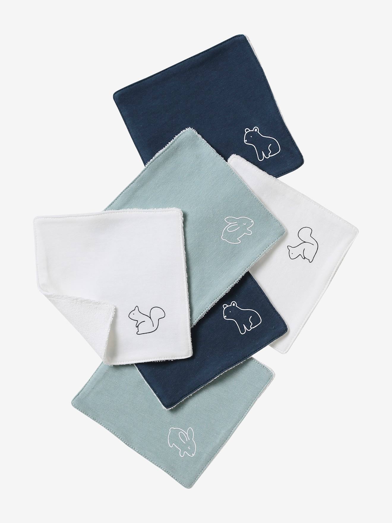Vertbaudet 6er-Pack Baby Waschlappen - pack graublau waldfreunde
