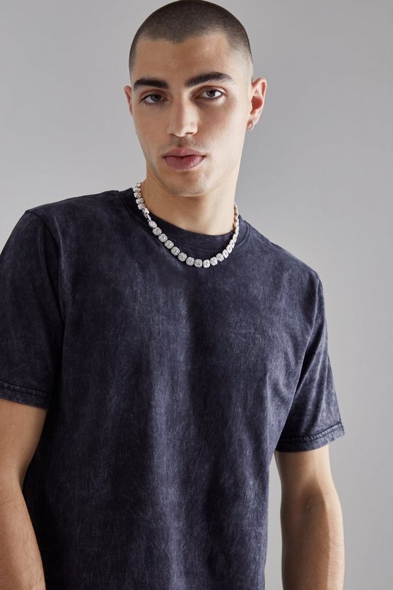Slim-Fit Rundhals T-Shirt mit Acid-Waschung
