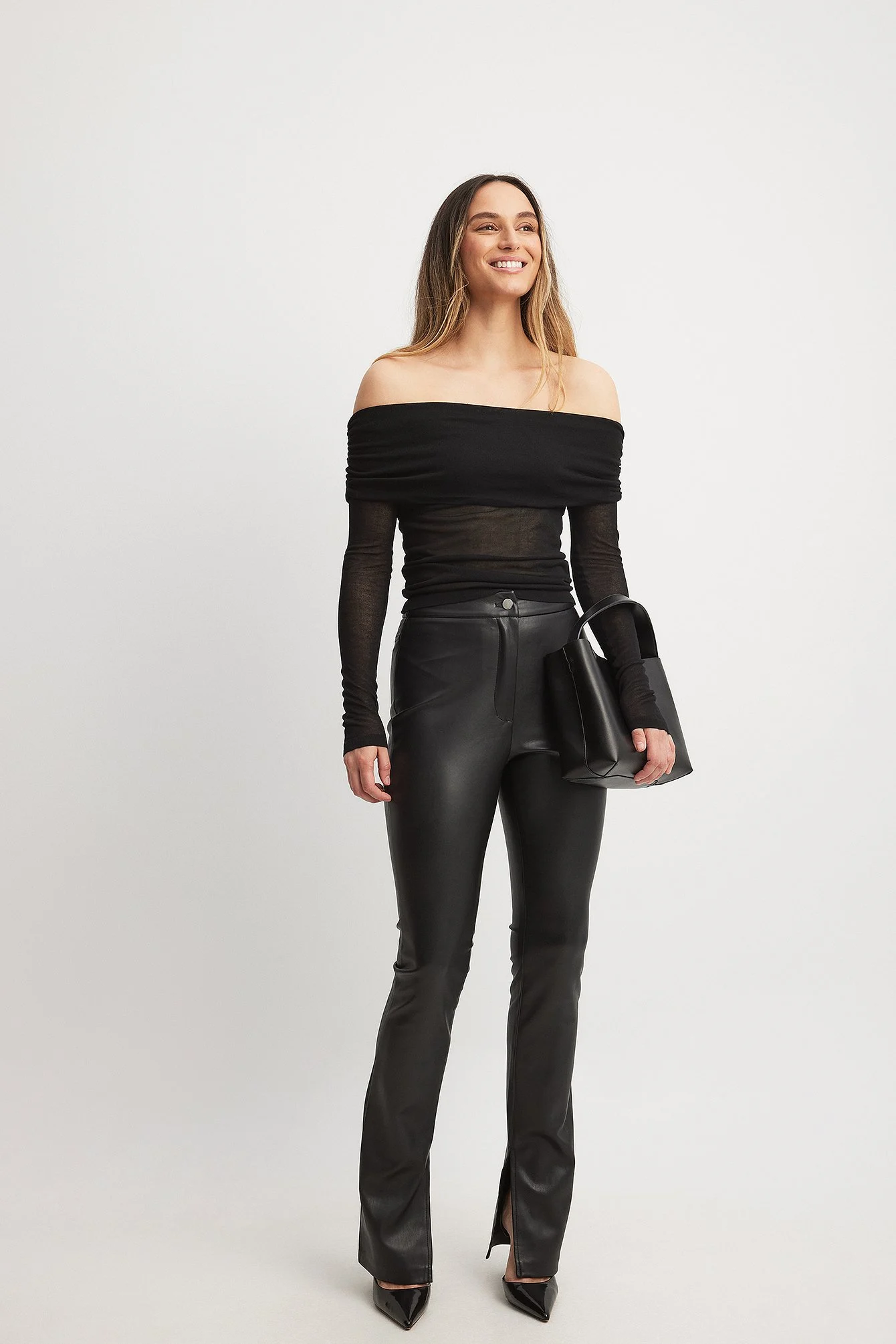 PU-Leggings mit Seitenschlitz