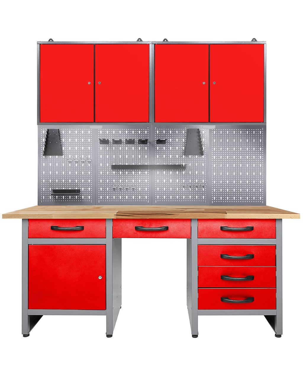 Ondis24 Werkstatt Set Harry 160 cm 2 Schränke LED rot