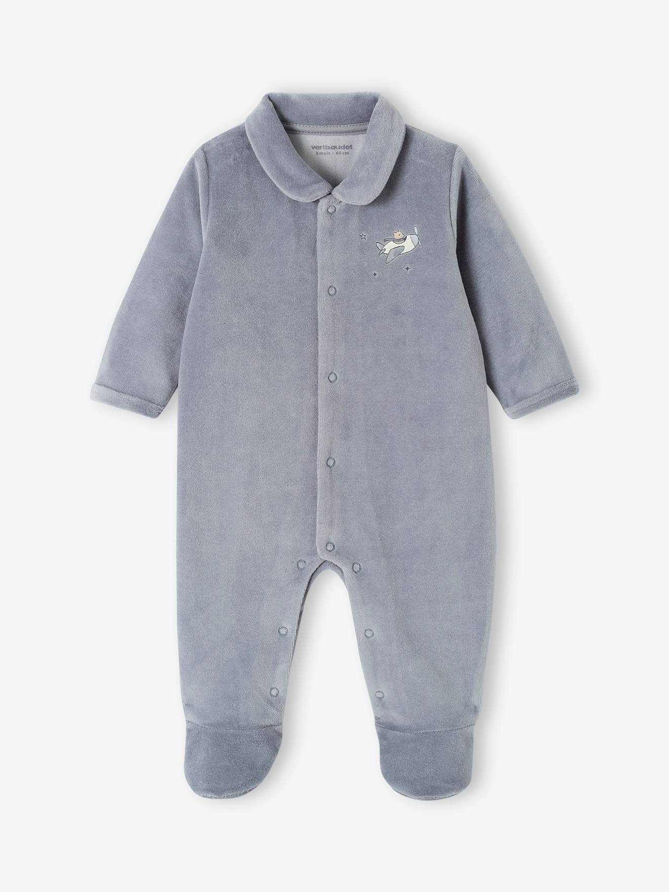 Vertbaudet 2er-Pack Baby Samtstrampler, Öffnung vorn Oeko-Tex - graublau