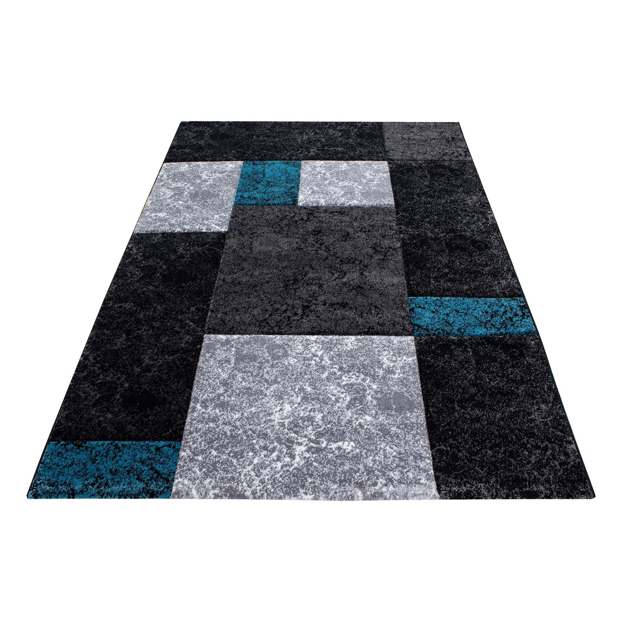 Frisé-Teppich Kariert Design, Carpetsale24, Rechteckig, Höhe: 13 mm, Designer Wohnzimmer Teppich Kurzflor Konturenschnitt Kariert Design