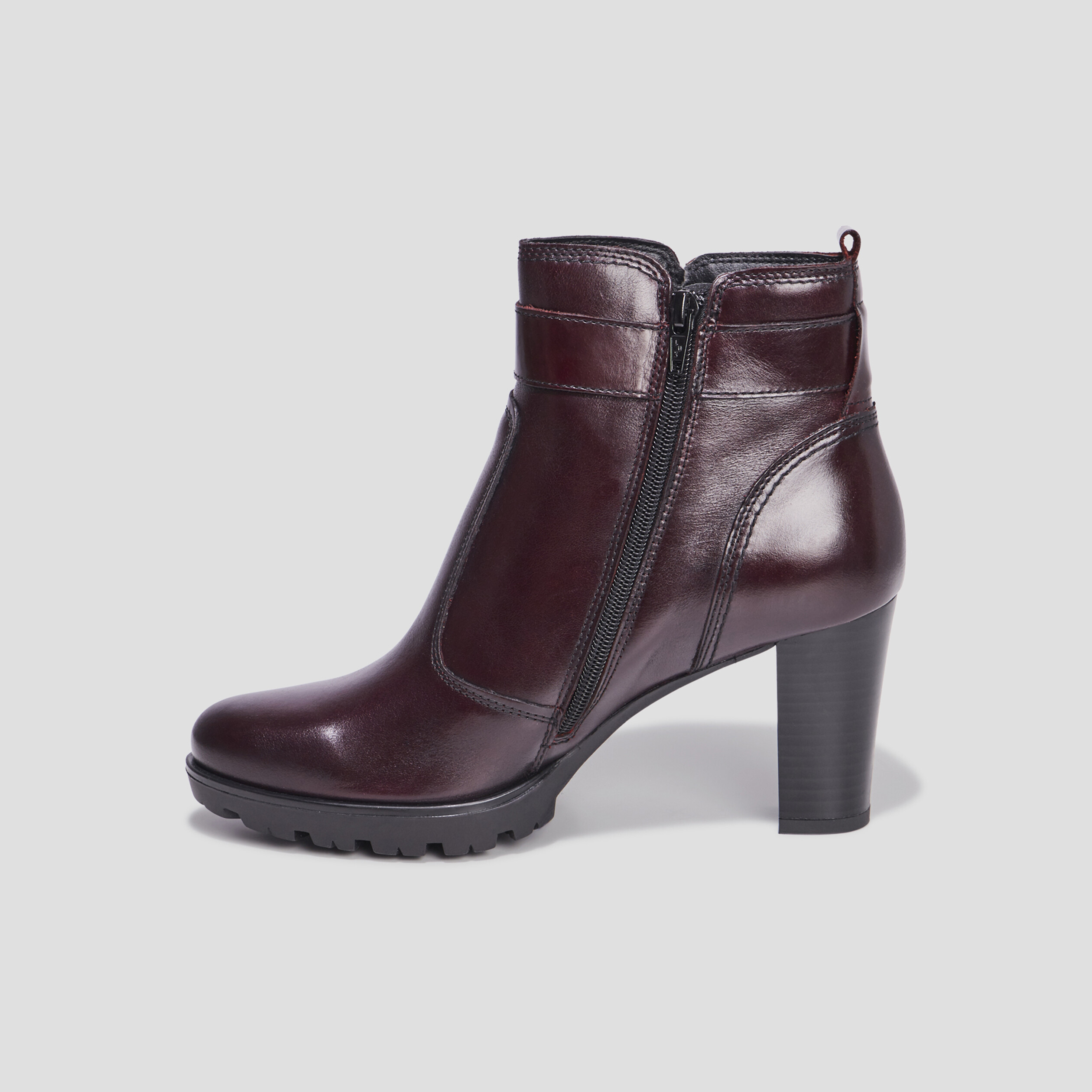 Bottines à talons avec boucles en cuir bordeaux femme | La Halle