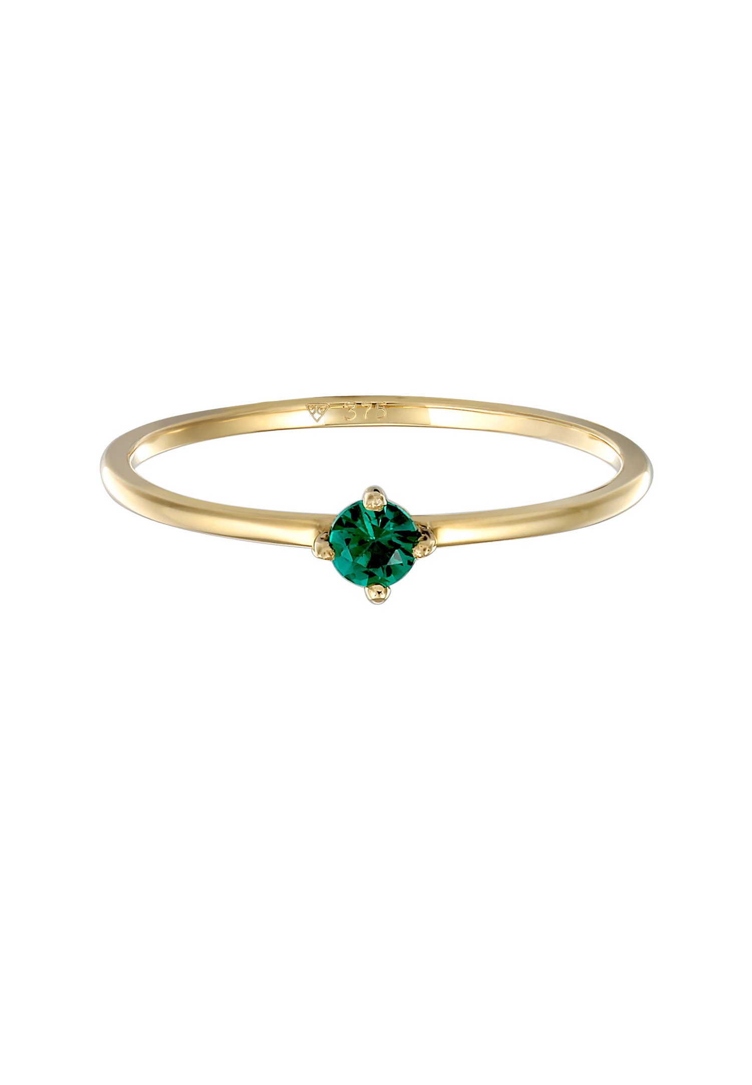 Elli PREMIUM Ring Synthetischer Smaragd Solitär 375er Gelbgold