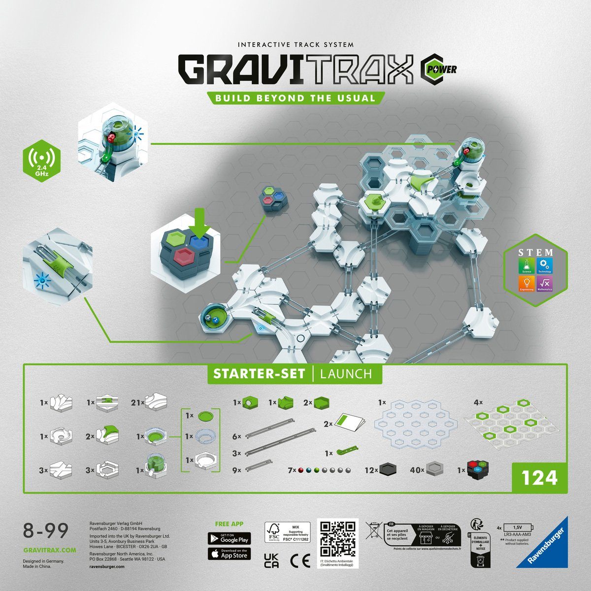 Ravensburger Kugelbahn-Bausatz GraviTrax® Power Starter-Set Launch, Made in Europe, FSC® - schützt Wald - weltweit
