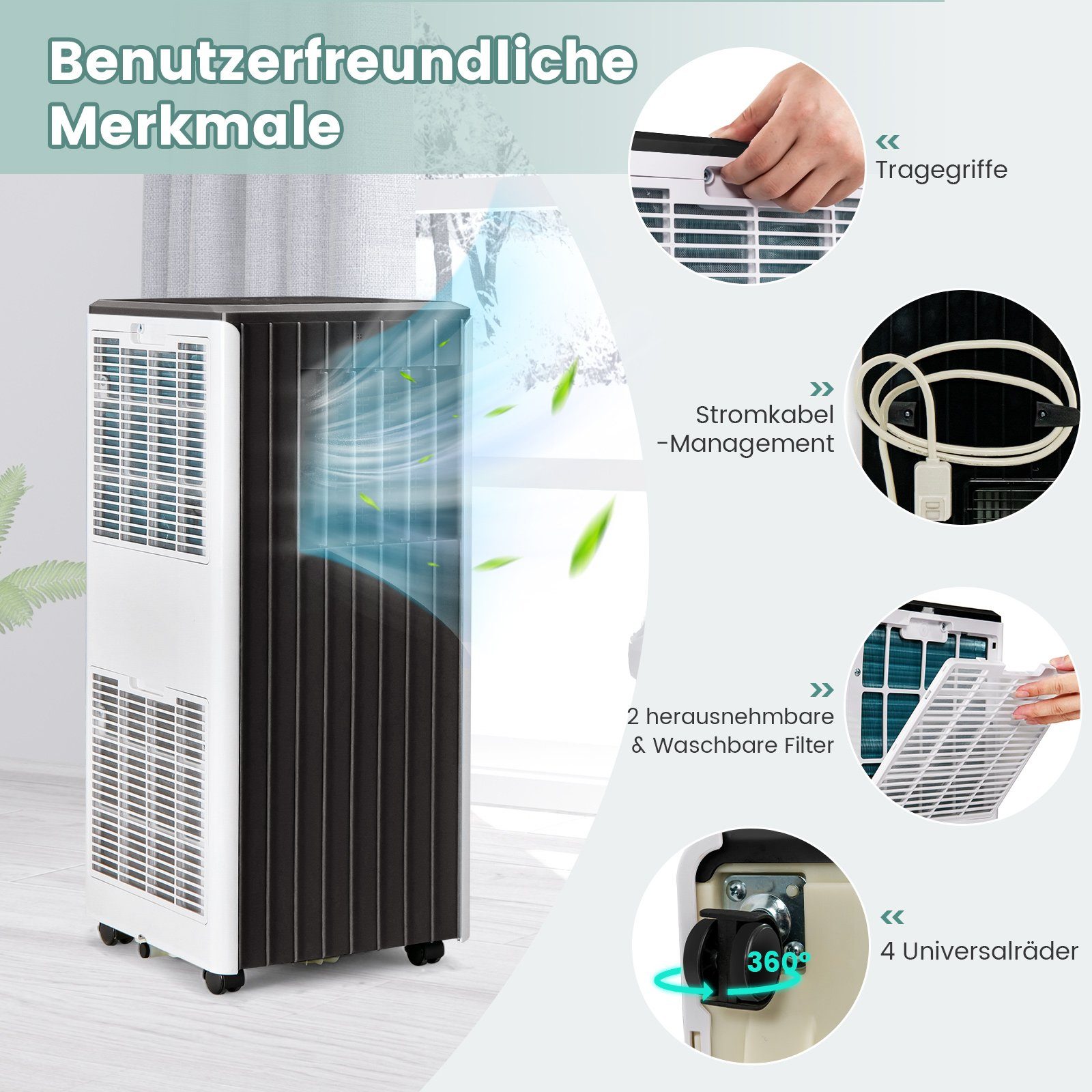 COSTWAY 3-in-1-Klimagerät, 9000BTU/2,6kW, mit Fernbedienung/ App, 16℃ -31℃