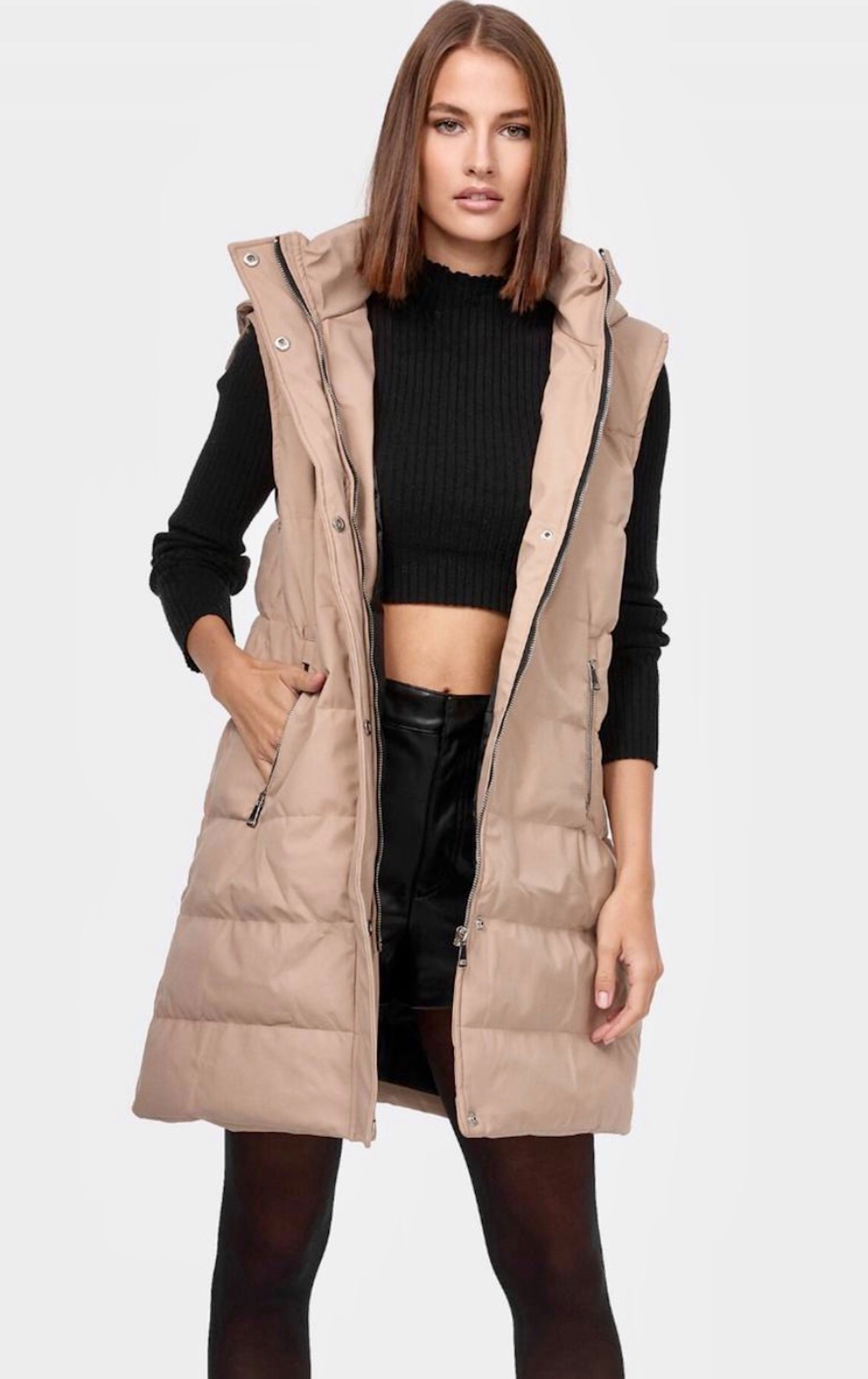 Worldclassca Steppweste Worldclassca Damen Steppweste lang mit Kapuze Winter Kunstleder S-XL