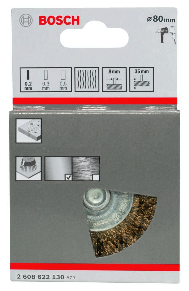 Bosch Blue Accessories 2608622130 Skivebørste 80 mm korrugert 6 mm skaft Messing