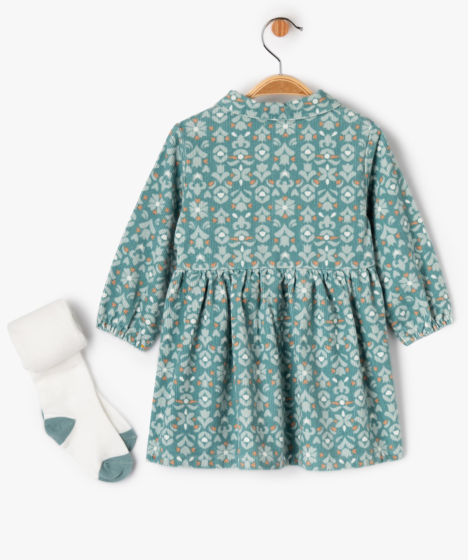 Ensemble 2 pièces bébé fille : robe en velours ctelé f... bleu | GEMO
