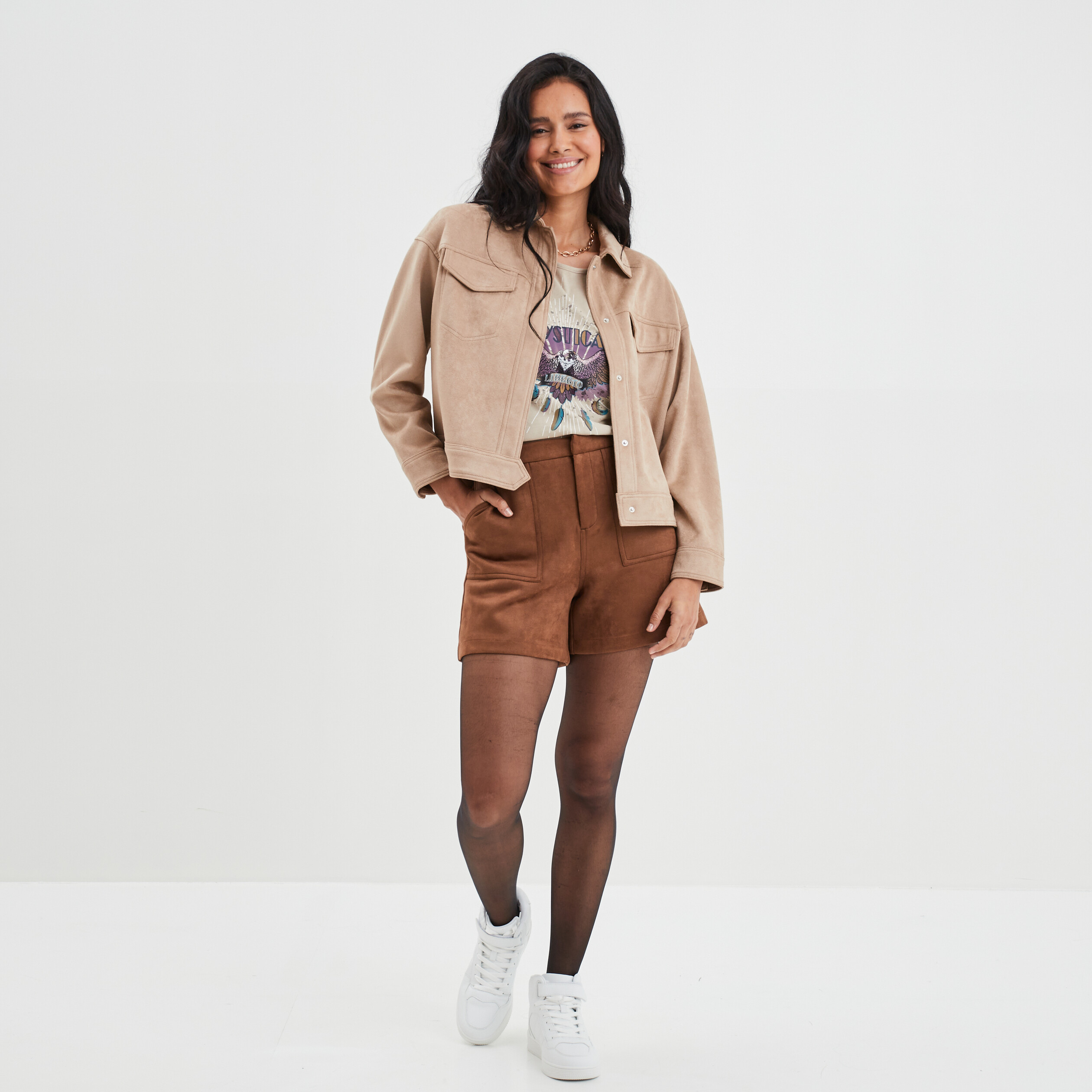 T-shirt ajusté manches courtes Liberto beige femme | La Halle