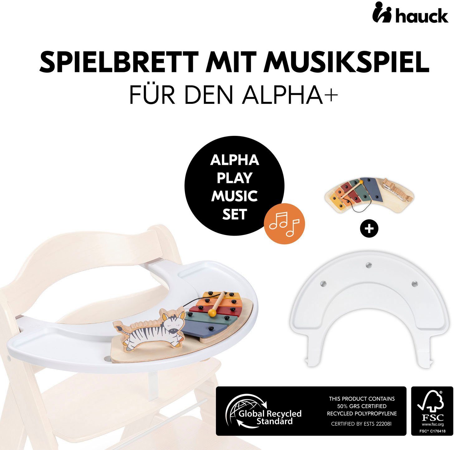 Hauck Hochstuhltablett Alpha Play Music Set Zebra, Holz, Kunststoff, FSC® - schützt Wald - weltweit