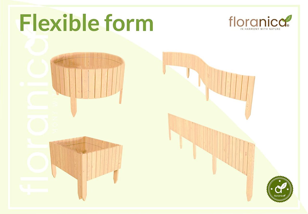 Pemicont Floranica Rollborder II Flexibler Holzzaun 203cm (kürzbar) Höhe: 10cm Unbehandelt Kiefernholz Beeteinfassung Rasenkante Beetumrandungen