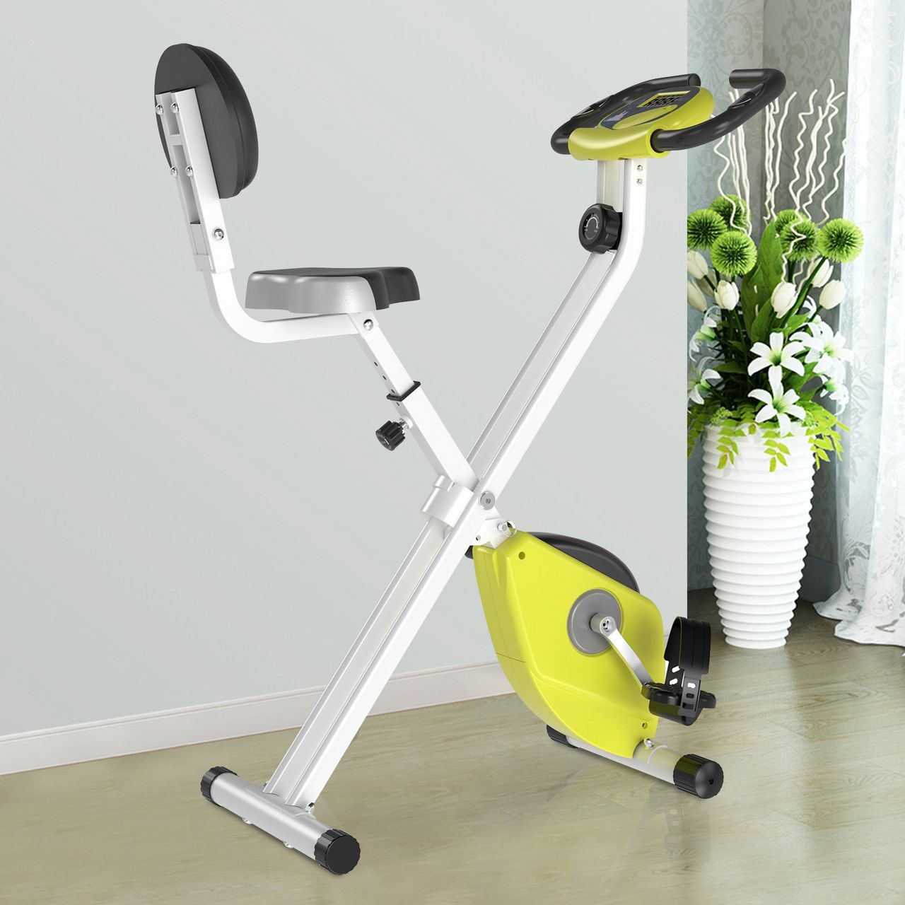 HOMCOM Heimtrainer Fahrradtrainer mit 8 stufig einstellbarem Magnetwiderstand Gelb Weiß 43 x 97 x 109 cm