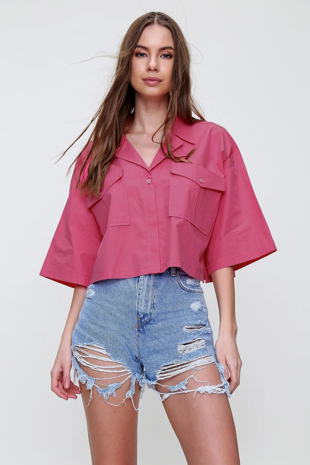 Trend Alaçatı Stili  Hemd - Rosa - Regular Fit