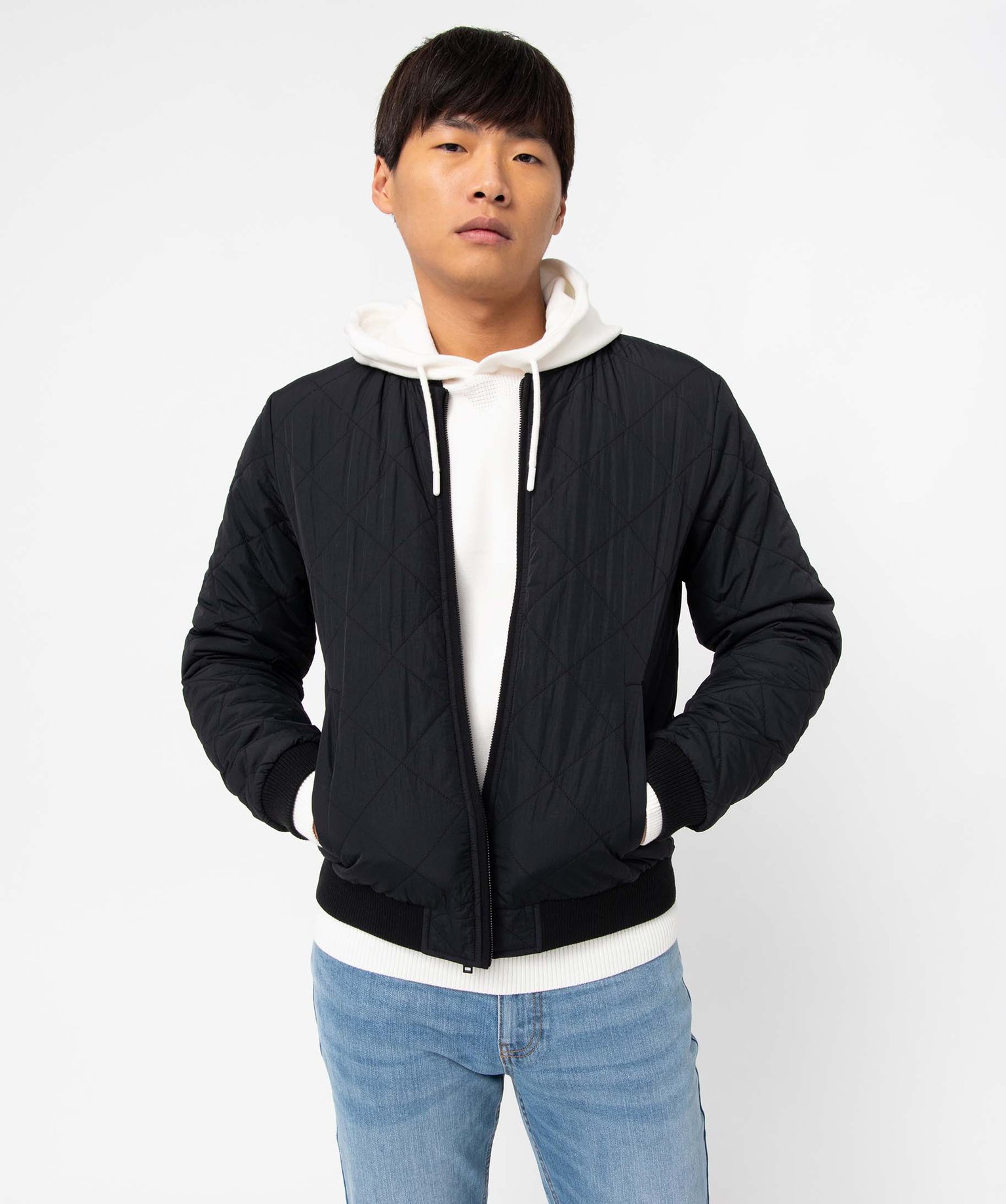 Blouson homme en matière matelassée et finitions en bord-c... noir | GEMO