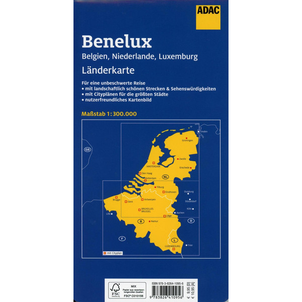 ADAC LänderKarte Benelux. Belgien, Niederlande, Luxemburg 1:300 000 - Straßenkarte
