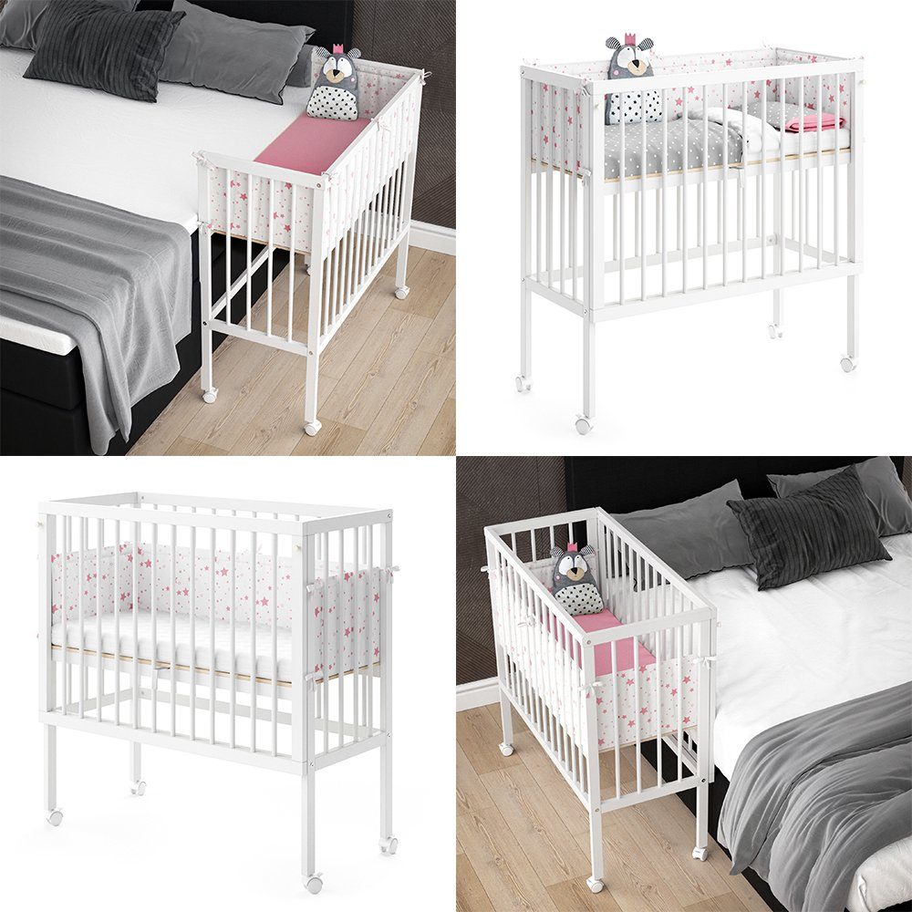 VitaliSpa® Beistellbett Babybett Stubenbett 2 Seitenteile SOPHIE Weiß