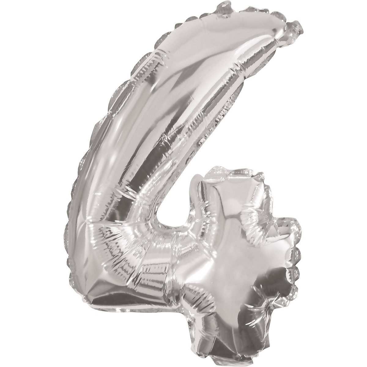 Folienballon Zahl 4 silber, 33 cm, inkl. Pustehalm