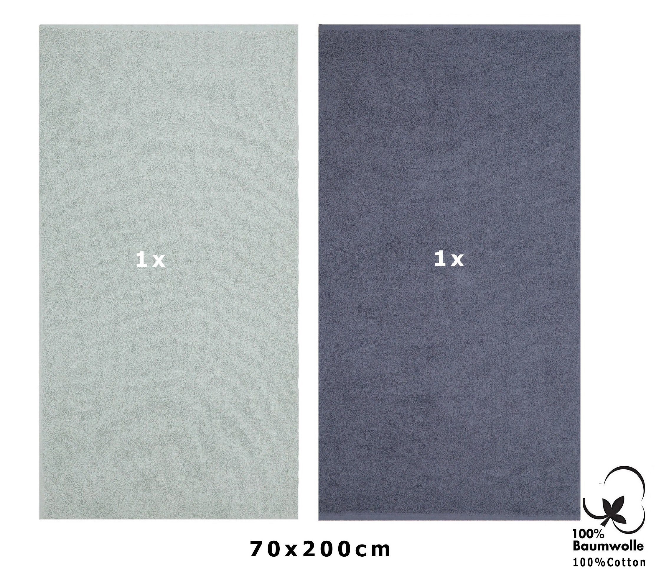 Betz Saunatuch 2 Stück Saunatücher XXL Berlin 70 x 200 cm Jade - dunkelgrau, 100% Baumwolle