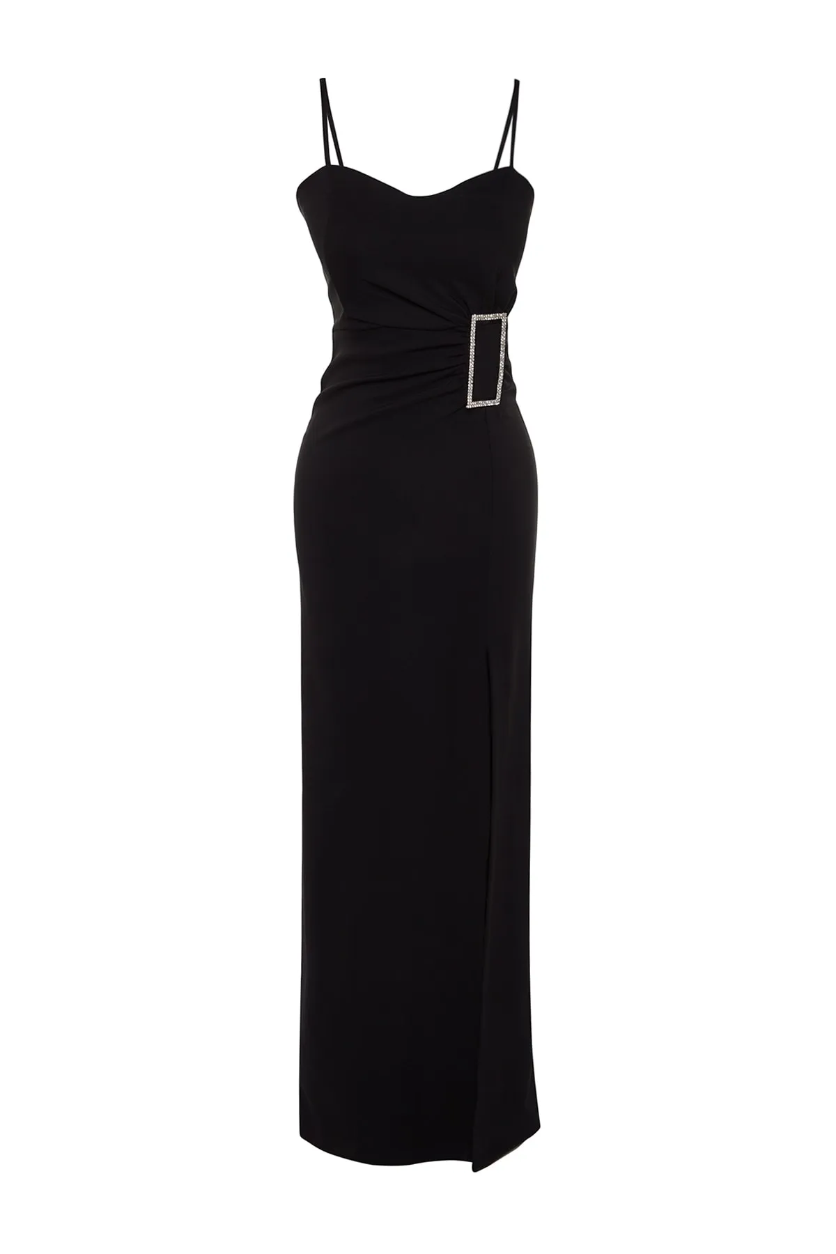 Trendyol Collection  Schwarzes langes Abendkleid mit Accessoire-Details TPRSS20AE0321