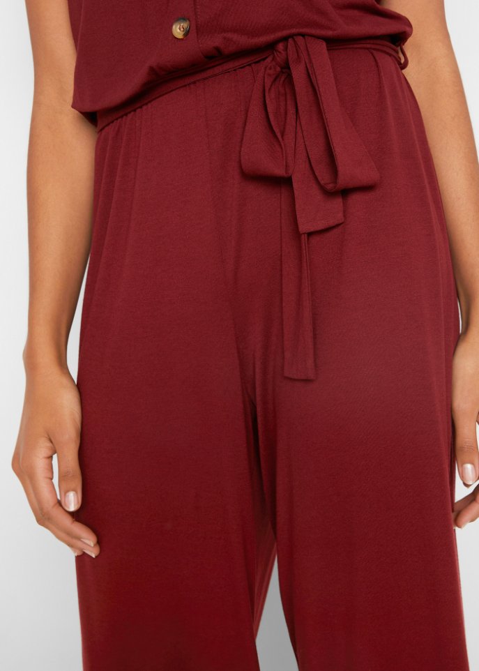 Jersey-Jumpsuit mit V-Ausschnitt, kurzarm