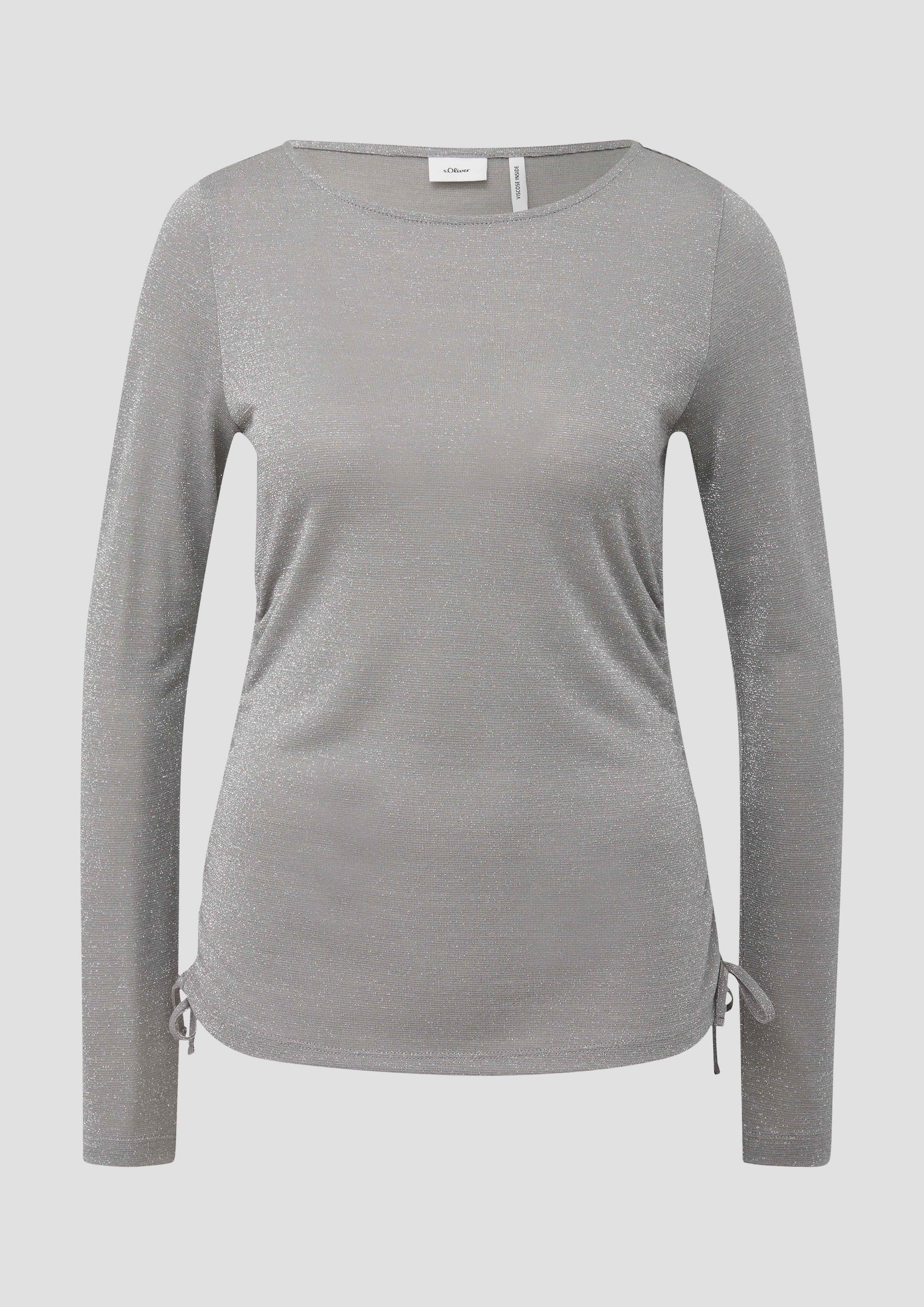 Glitzer-Longsleeve mit seitlicher Raffung  2137866-94X2