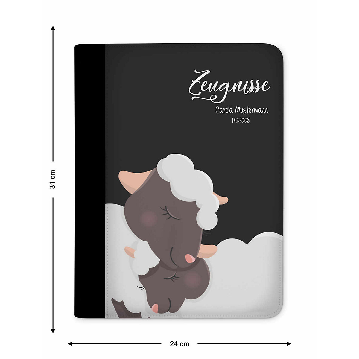 Zeugnismappe / Dokumentemappe mit Name personalisiert Schaf verliebt Schwarz