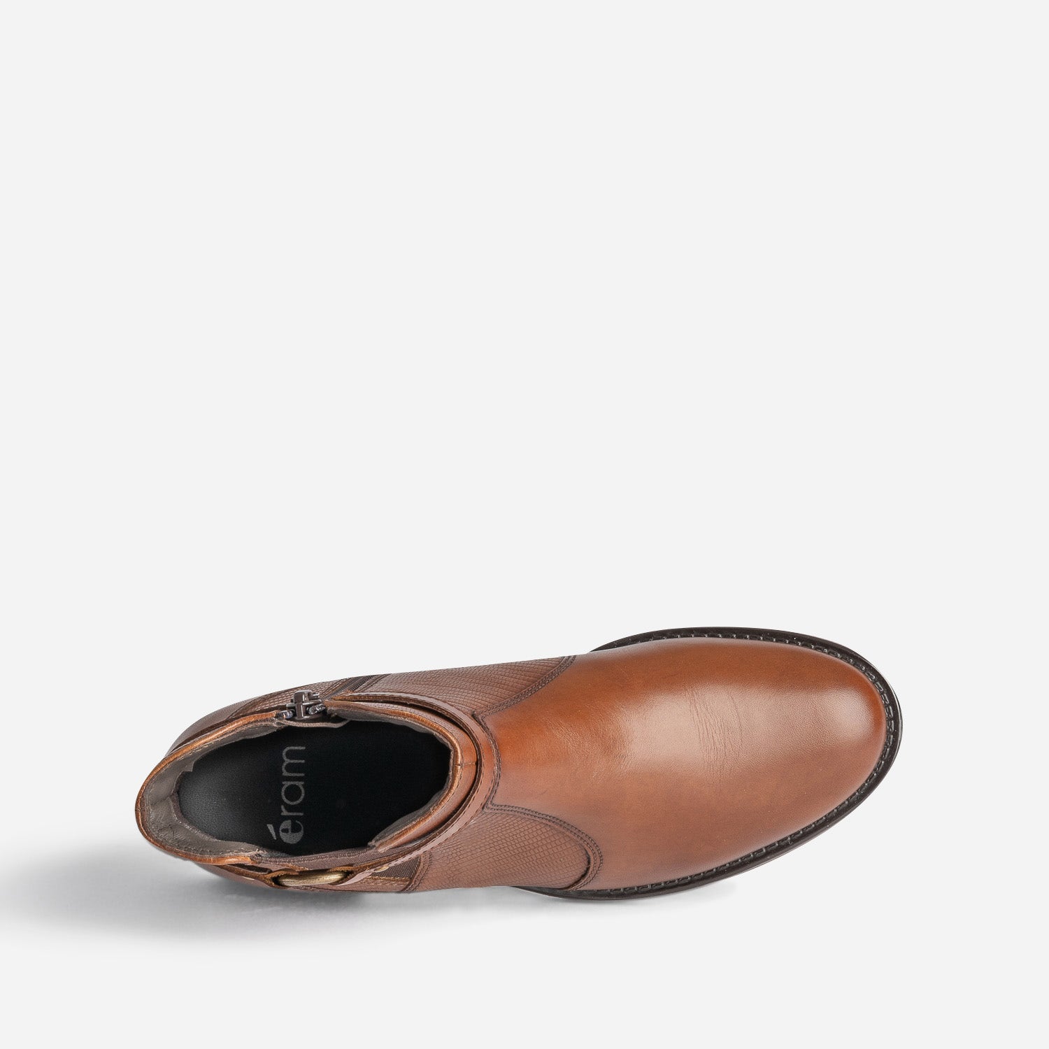 Boots cognac en cuir détail effet python