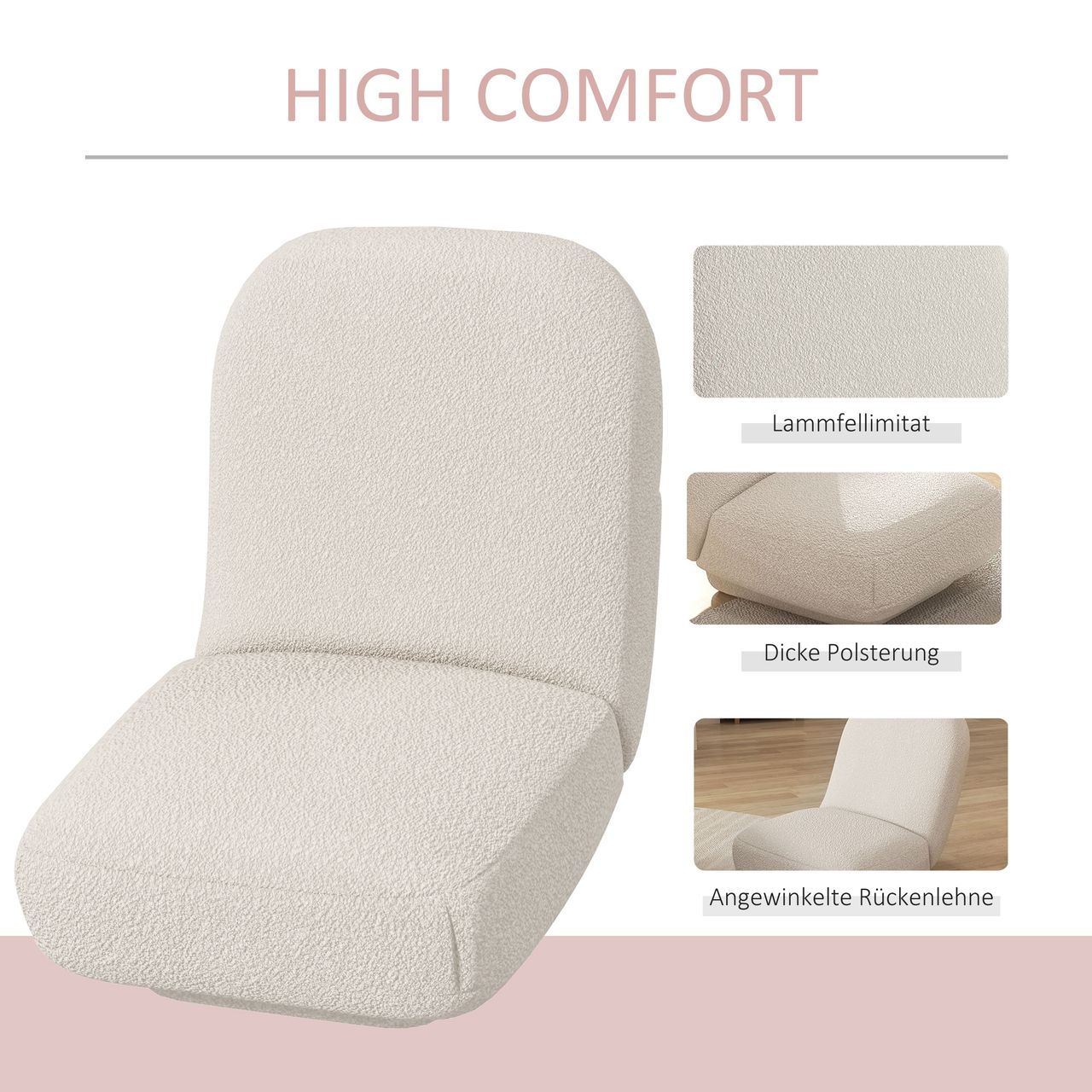 HOMCOM Bodensessel, Bodenstuhl, Bodensofa mit Samtoptik für Wohnzimmer, Creme