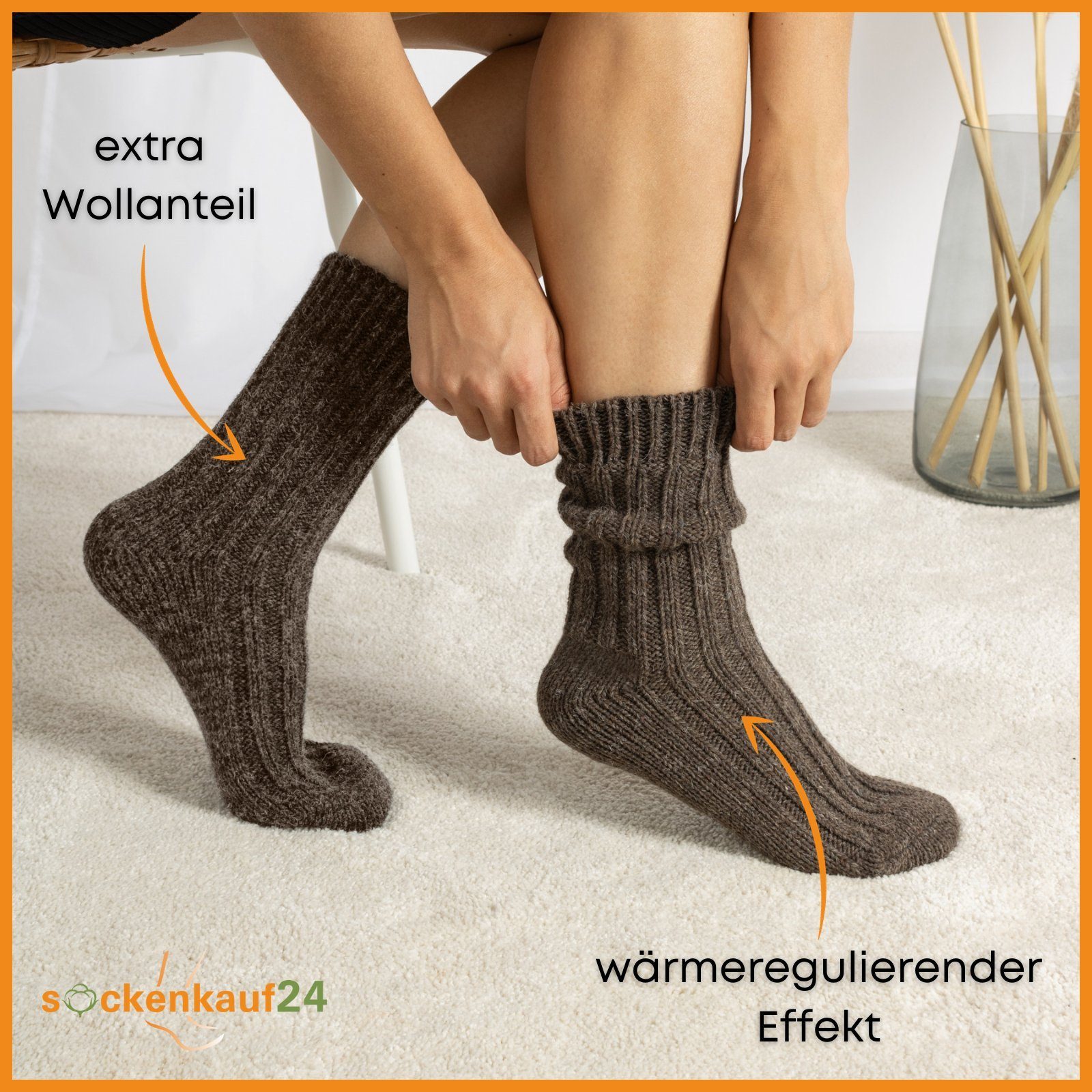 sockenkauf24 Norwegersocken 4 Paar Alpaka Socken Damen & Herren Wintersocken warm mit Wolle WP