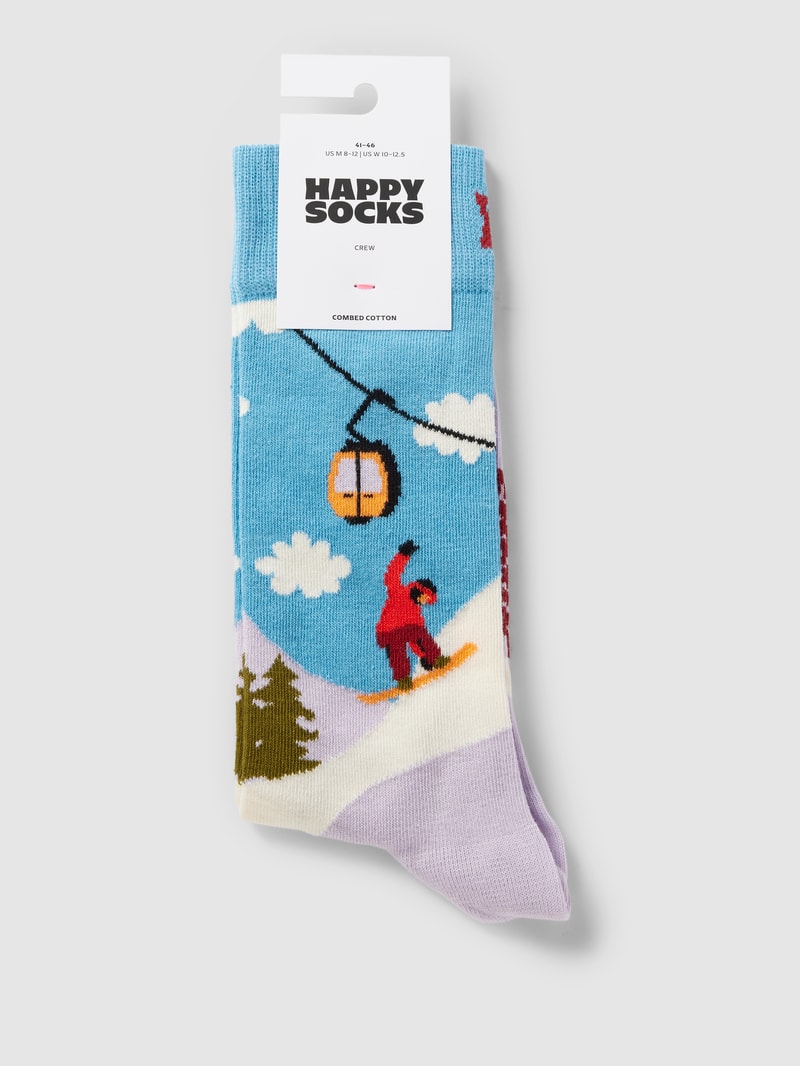 Socken mit Motiv-Print Modell 'Snowboard' in hellblau