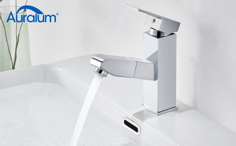 Auralum Waschtischarmatur Auralum Wasserhahn fürs Bad mit herausziehbare Brause Mischbatterie