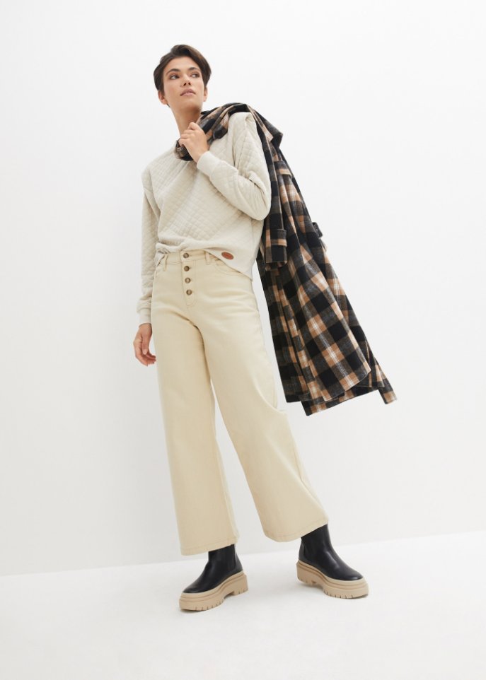 Stretch-Jeans Culotte, knöchelfrei